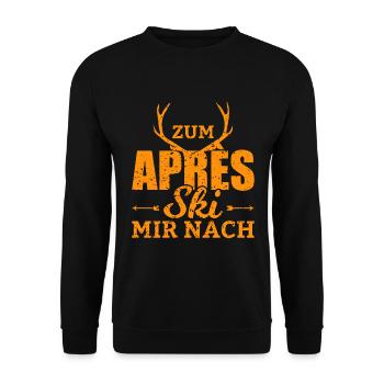 To the Apres Ski Mir After Lustiger Ski Spruch - Unisex Sweatshirt - black - Front - Alina (178cm) & Michal (187cm)