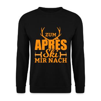 Funny Apres Ski Party Saying Saufen Hüttengaudi - Unisex Sweatshirt - black - Front - Alina (178cm) & Michal (187cm)