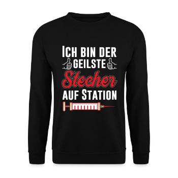 Ich bin der geilste Stecher auf Station Pfleger - Unisex Pullover - Schwarz - Vorne - Alina (178cm) & Michal (187cm)