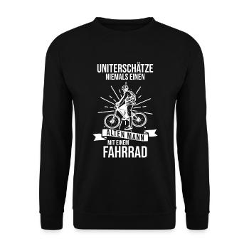 Unterschätze Niemals Alten Mann Mit Einem Fahrrad - Unisex Pullover - Schwarz - Vorne - Alina (178cm) & Michal (187cm)