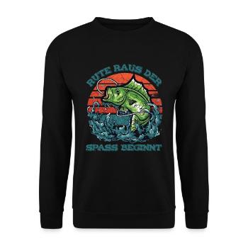 Rute Raus Der Spass Beginnt Geschenk-Idee - Unisex Pullover - Schwarz - Vorne - Alina (178cm) & Michal (187cm)