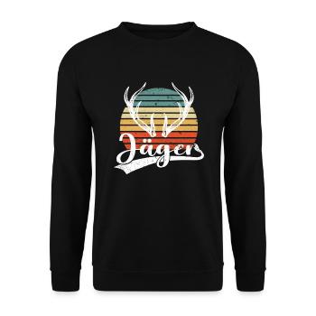 Jäger jagen Hirsche Jagd Hirsch Wildschwein - Unisex Pullover - Schwarz - Vorne - Alina (178cm) & Michal (187cm)