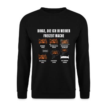 Dinge, die ich in meiner Freizeit mache Motorrad - Unisex Pullover - Schwarz - Vorne - Alina (178cm) & Michal (187cm)