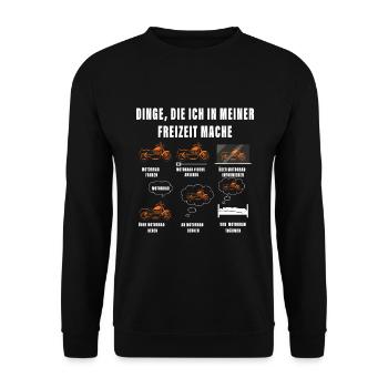 Dinge, die ich in meiner Freizeit mache Motorrad - Unisex Pullover - Schwarz - Vorne - Alina (178cm) & Michal (187cm)