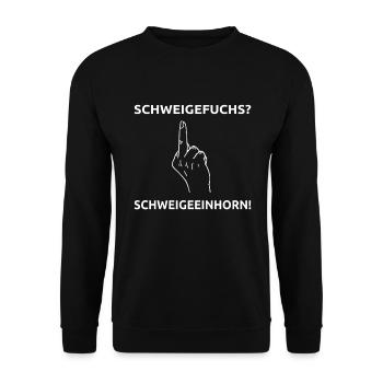 Schweigefuchs Schweigeeinhorn Mittelinger Geschenk - Unisex Pullover - Schwarz - Vorne - Alina (178cm) & Michal (187cm)