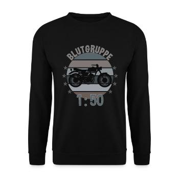 Blutgruppe 1:50 Moped Motorrad DDR Osten Geschenk - Unisex Pullover - Schwarz - Vorne - Alina (178cm) & Michal (187cm)