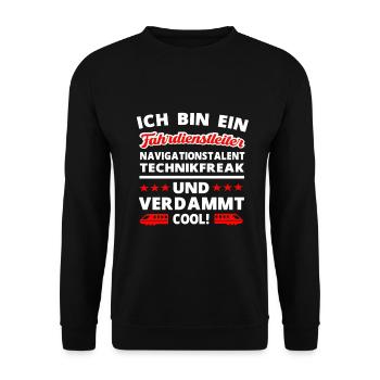 Fahrdienstleiter und Eisenbahner Lokomotive Bahn - Unisex Pullover - Schwarz - Vorne - Alina (178cm) & Michal (187cm)