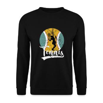 Tennis Retro Vintage Trainer Damen Tennisspielerin - Unisex Pullover - Schwarz - Vorne - Alina (178cm) & Michal (187cm)