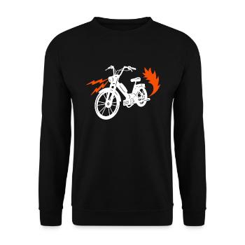 Mofa Moped Mofafahrer Mopedfahrer Zweirad - Unisex Pullover - Schwarz - Vorne - Alina (178cm) & Michal (187cm)