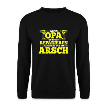Opa Lustiger Spruch Opi Großpapa Geschenk - Unisex Pullover - Schwarz - Vorne - Alina (178cm) & Michal (187cm)