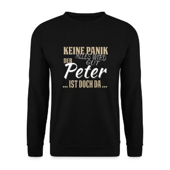 Peter - Keine Panik - lustiges Geschenk - Unisex Pullover - Schwarz - Vorne - Alina (178cm) & Michal (187cm)