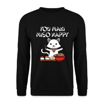 You Maki Miso Happy Sushi Japan Katze Süßes Kawaii - Unisex Pullover - Schwarz - Vorne - Alina (178cm) & Michal (187cm)