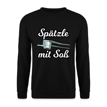 Spätzle mit Soß für einen Schwabe Stuttgarter - Unisex Pullover - Schwarz - Vorne - Alina (178cm) & Michal (187cm)