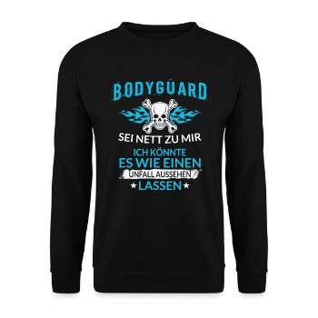 Lustiger Bodyguard Spruch Unfall Aussehen Lassen - Unisex Pullover - Schwarz - Vorne - Alina (178cm) & Michal (187cm)
