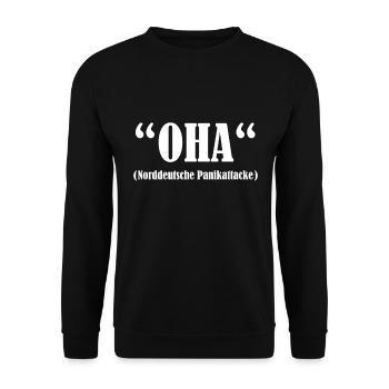 Norddeutsch Lustig Plattdeutsch Oha - Unisex Pullover - Schwarz - Vorne - Alina (178cm) & Michal (187cm)