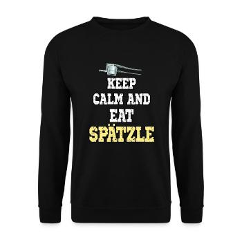 Keep Calm And Eat Spätzle für Schwabe - Unisex Pullover - Schwarz - Vorne - Alina (178cm) & Michal (187cm)