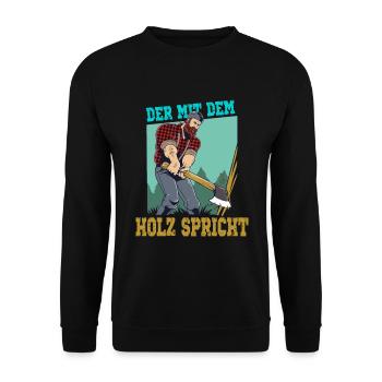 Der mit dem Holz spricht - Unisex Pullover - Schwarz - Vorne - Alina (178cm) & Michal (187cm)