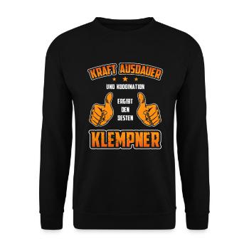 Klempner Lustig Witzig Kraft Ausdauer Meister - Unisex Pullover - Schwarz - Vorne - Alina (178cm) & Michal (187cm)