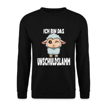 Ich bin das Unschuldslamm für die liebe Tochter - Unisex Pullover - Schwarz - Vorne - Alina (178cm) & Michal (187cm)