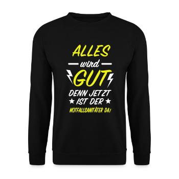 Notfallsanitäter Rettungsdienst Sanitäter - Unisex Pullover - Schwarz - Vorne - Alina (178cm) & Michal (187cm)