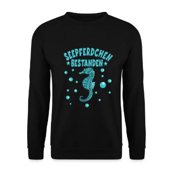 Seepferdchen bestanden für einen - Unisex Pullover - Schwarz - Vorne - Alina (178cm) & Michal (187cm)