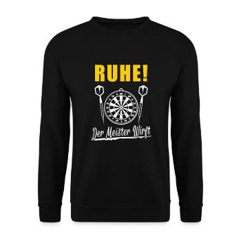 Ruhe der Meister wirft Dart Sprüche Geschenk Darts - Unisex Pullover - Schwarz - Vorne - Alina (178cm) & Michal (187cm)