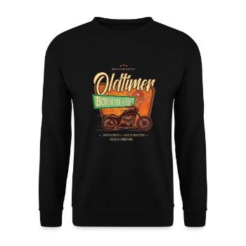 Oldtimer Motorcycle born 1981 Birthday Gift - Unisex Sweatshirt - black - Front - Alina (178cm) & Michal (187cm)