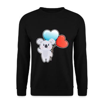 Koala-Bär Kawaii mit rotem Herz-Blau-Ballon - Unisex Pullover - Schwarz - Vorne - Alina (178cm) & Michal (187cm)