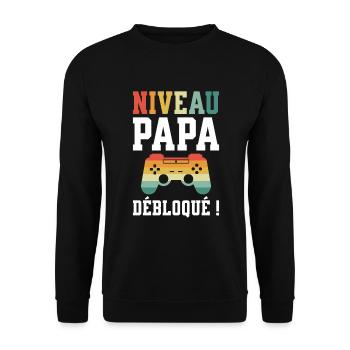 Niveau Papa Débloqué Futur Papa - Sweat-shirt Unisexe - noir - Devant - Alina (178cm) & Michal (187cm)