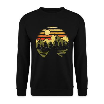 Wandern Hiker Outdoor Camping Natur Wald Retro - Unisex Pullover - Schwarz - Vorne - Alina (178cm) & Michal (187cm)