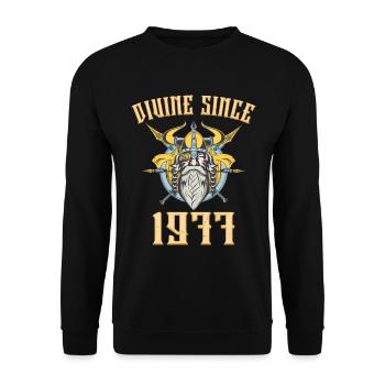 Viking God, divine since 1977 Anniversary 46 years - Unisex Sweatshirt - black - Front - Alina (178cm) & Michal (187cm)