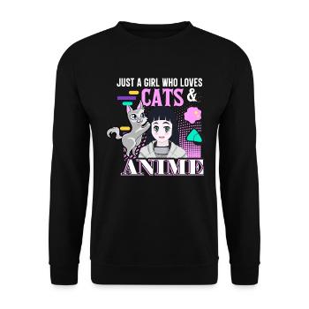 Nur Ein Mädchen Das Katzen Und Anime Liebt - Unisex Pullover - Schwarz - Vorne - Alina (178cm) & Michal (187cm)