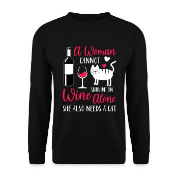 Les femmes ont besoin de vin et de chats mignons - Sweat-shirt Unisexe - noir - Devant - Alina (178cm) & Michal (187cm)