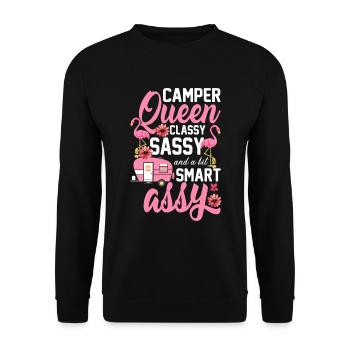 Camping-car Queen Camping Girl Caravane - Sweat-shirt Unisexe - noir - Devant - Alina (178cm) & Michal (187cm)