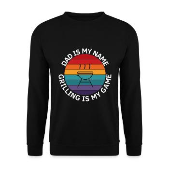 Papa Ist Mein Name Grillen Ist Mein Spiel - Unisex Pullover - Schwarz - Vorne - Alina (178cm) & Michal (187cm)