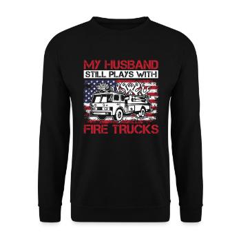 Mon mari joue toujours avec des camions de pompiers - Sweat-shirt Unisexe - noir - Devant - Alina (178cm) & Michal (187cm)
