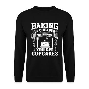 Backen Ist Billiger Als Die Therapie Und Cupcakes - Unisex Pullover - Schwarz - Vorne - Alina (178cm) & Michal (187cm)