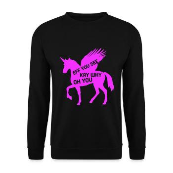 Lustiger Einhorn Spruch Mit Pinken Einhorn - Unisex Pullover - Schwarz - Vorne - Alina (178cm) & Michal (187cm)