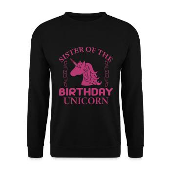 Schwester Des Geburtstagseinhorns - Unisex Pullover - Schwarz - Vorne - Alina (178cm) & Michal (187cm)