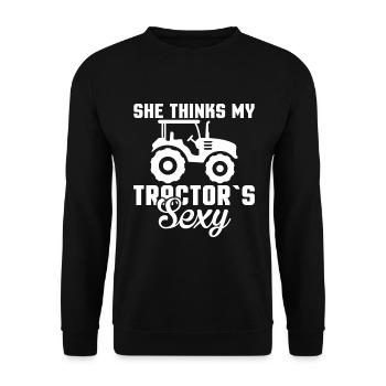 Sie Denkt, Mein Traktor Ist Sexy - Landwirt - Unisex Pullover - Schwarz - Vorne - Alina (178cm) & Michal (187cm)