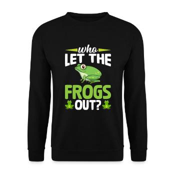 Wer Hat Die Frösche Rausgelassen? Lustiger Frosch - Unisex Pullover - Schwarz - Vorne - Alina (178cm) & Michal (187cm)