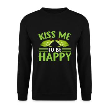 Küss Mich Um Glücklich Zu Sein - Frosch - Unisex Pullover - Schwarz - Vorne - Alina (178cm) & Michal (187cm)