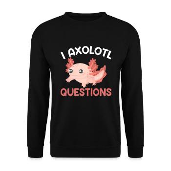 Ich Axolotl Frage - Lustige Axolotl - Unisex Pullover - Schwarz - Vorne - Alina (178cm) & Michal (187cm)
