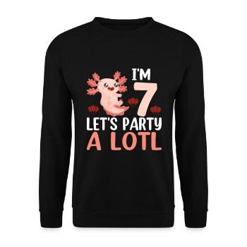 Ich Bin 7 Let´s Party A Lotl - Lustiger Axolotl - Unisex Pullover - Schwarz - Vorne - Alina (178cm) & Michal (187cm)