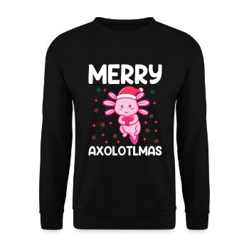 Merry Axolotlmas - Frohe Weihnachten Axolotl - Unisex Pullover - Schwarz - Vorne - Alina (178cm) & Michal (187cm)