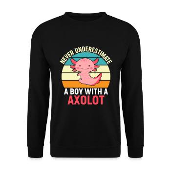 Ne sous-estimez jamais un garçon avec de l’axolotl - Sweat-shirt Unisexe - noir - Devant - Alina (178cm) & Michal (187cm)