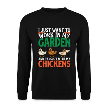 Im Garten Arbeiten Und Mit Den Chicks Abhängen - Unisex Pullover - Schwarz - Vorne - Alina (178cm) & Michal (187cm)