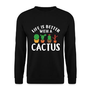Das Leben Ist Besser Mit Einem Kaktus - Unisex Pullover - Schwarz - Vorne - Alina (178cm) & Michal (187cm)