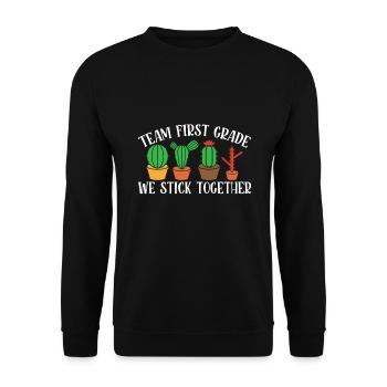 Team First Grade Wir Halten Zusammen - Schulkaktus - Unisex Pullover - Schwarz - Vorne - Alina (178cm) & Michal (187cm)