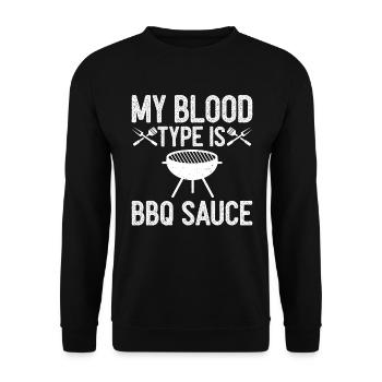 Meine Blutgruppe Ist BBQ-Sauce - Grillspruch - Unisex Pullover - Schwarz - Vorne - Alina (178cm) & Michal (187cm)